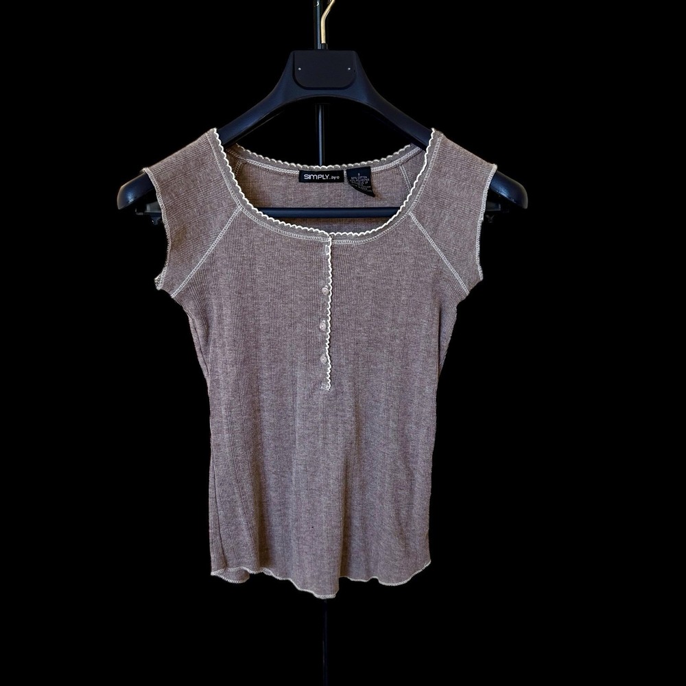 Vintage Simply Bye Women's Y2K Henley Top Small Sleeveless Baby Doll Frill 90's